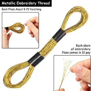 levylisa 24 Skeins Metallic Embroidery Thread Embroidery Floss-Cross Stitch Threads for Embroidery and Decorative Sewing (Gold+Silver) - product information 3