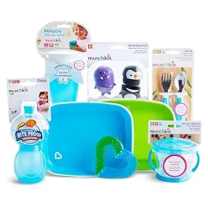 Munchkin  1st Birthday Gift Basket  Includes Sippy Cups  Plates  Feeding Utensils  Snack Catcher  Bath Toy and Teether  Pink - gift basket munchkin