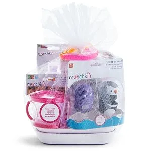Munchkin  1st Birthday Gift Basket  Includes Sippy Cups  Plates  Feeding Utensils  Snack Catcher  Bath Toy and Teether  Pink - gift basket munchkin