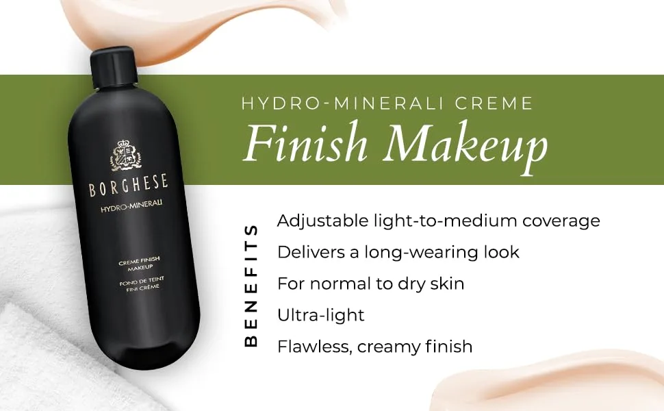 Borghese Hydro-Minerali Foundation Makeup - Biscotto (Light) Natural Finish  Ideal for Light - Normal  Oily Skin Principessa Beige (Medium) - Hydro-Minerali Foundation Makeup