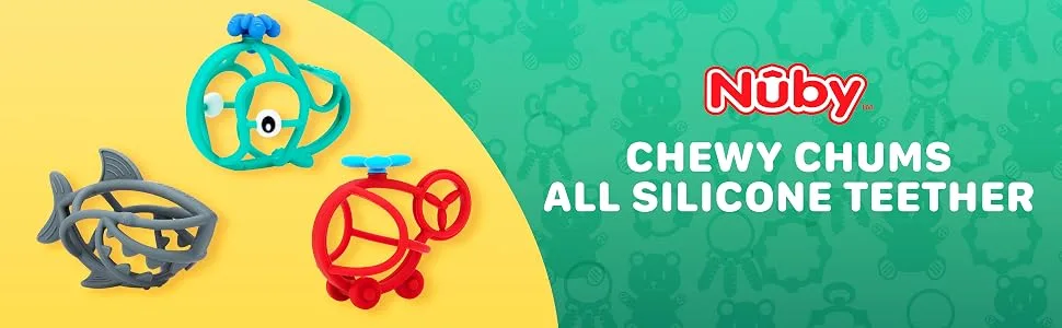 Nuby Chewy Chums All Silicone Soothing Teether  Shark - 3M+ - Silicone Teether