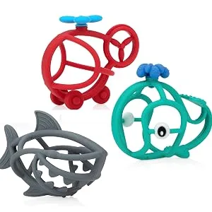 Nuby Chewy Chums All Silicone Soothing Teether  Shark - 3M+ - silicone teether