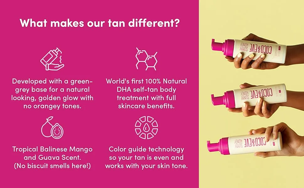 Coco & Eve Sunny Honey Bali Bronzing Self Tanner Mousse - (Dark) All Natural Sunless Tanning Mousse | Instant Self Tanning Lotion with Bronzer and Skin Moisturizer (6.7 fl oz) - physics possible saint san seller skin sun tanned tanners want bronceada oscura Auto