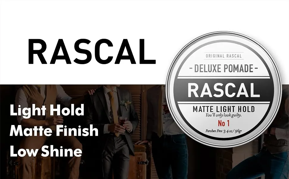 Rascal Deluxe Pomade 1 | Matte Low Shine Light Hold Paste - Beeswax & Grapeseed Oil  TSA Friendly Container (Pomade No 1  3.4oz) - Pomade #1 header