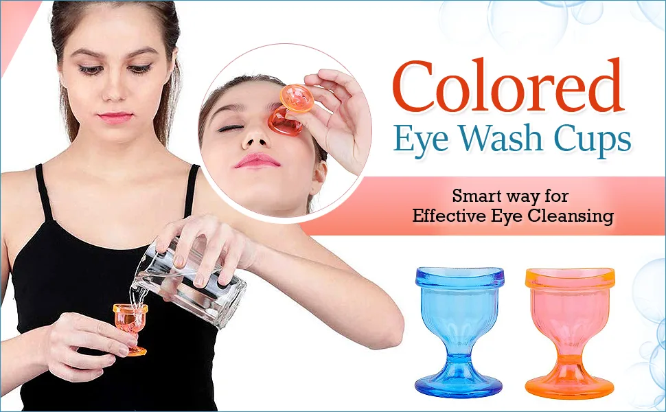 ChillEyes Colored Eye Wash Cups for Effective Eye Cleansing - with Storage Container - Eye Shaped Rim  Snug Fit (2 Pcs.) (Blue) - colored eye wash cups