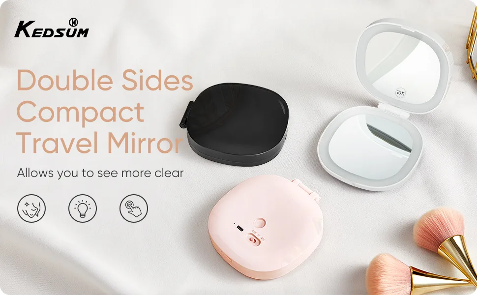 KEDSUM Lighted Compact Mirror  1X/10X Magnifying Mirror  Travel Makeup Mirror with Rechargeable LED Lights  Dimmable Double Sided Folding Mirror  Portable  Daylight  USB Charging (White) - product information 19