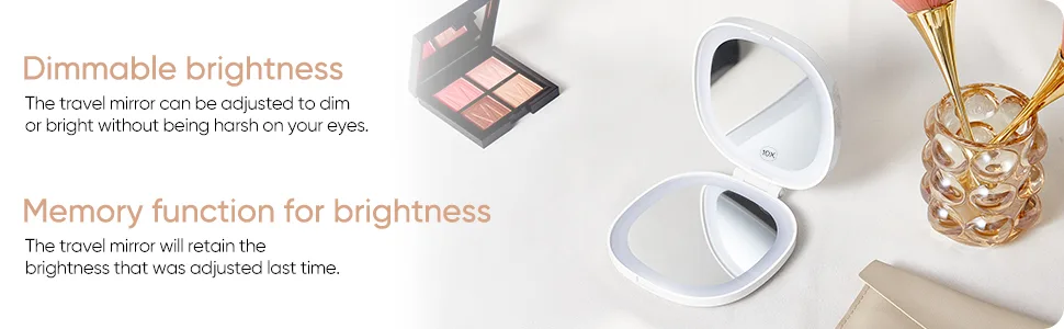 KEDSUM Lighted Compact Mirror  1X/10X Magnifying Mirror  Travel Makeup Mirror with Rechargeable LED Lights  Dimmable Double Sided Folding Mirror  Portable  Daylight  USB Charging (White) - product information 20