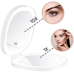 KEDSUM Lighted Compact Mirror  1X/10X Magnifying Mirror  Travel Makeup Mirror with Rechargeable LED Lights  Dimmable Double Sided Folding Mirror  Portable  Daylight  USB Charging (White) - product information 22