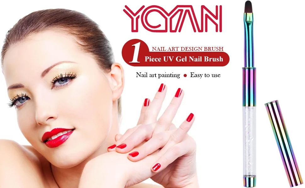 Ycyan 1Pcs Oval UV Gel Nail Brush Rhinestone Handle Professional Nail Art Tools Size 8 Multi-colored - product information 1