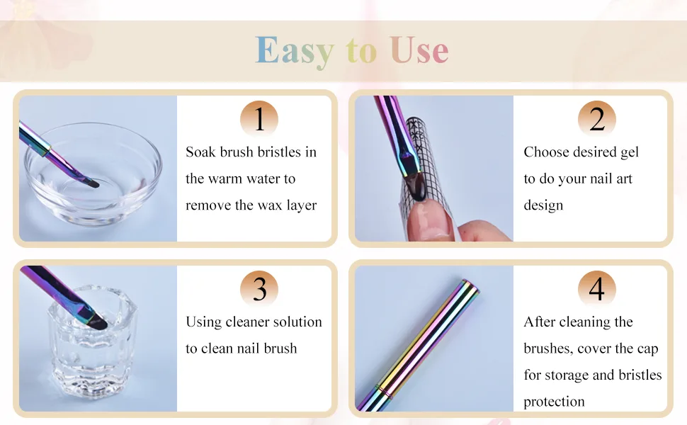 Ycyan 1Pcs Oval UV Gel Nail Brush Rhinestone Handle Professional Nail Art Tools Size 8 Multi-colored - product information 3