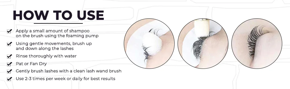 Eyelash Extension Shampoo & Brush - Gentle Aftercare Foaming Lash Cleanser Kit & Makeup Remover - For Home & Salon Use - Eyelash Extension Shampoo & Brush - Gentle Aftercare Foaming Lash Cleanser Kit & Makeup Remover