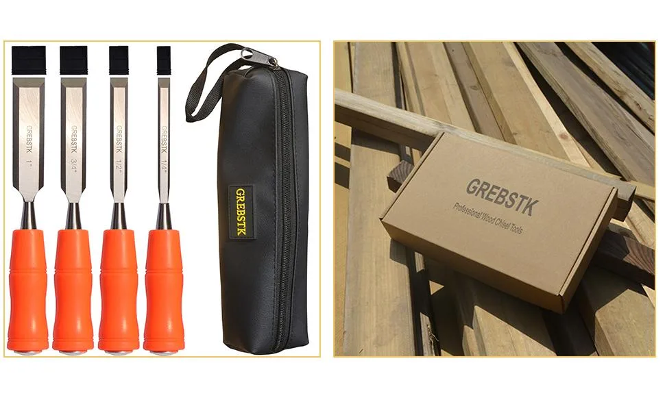GREBSTK 4 Piece Wood Chisel Tool Sets Sturdy Chrome Vanadium Steel Chisel Woodworking Tools with Leather Bag  4PCS  1/4 inch 1/2 inch 3/4 inch 1 inch Regular Size Grip - Wood Chisel