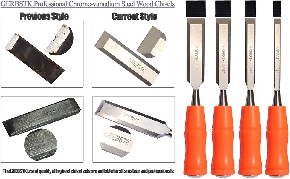 GREBSTK 4 Piece Wood Chisel Tool Sets Sturdy Chrome Vanadium Steel Chisel Woodworking Tools with Leather Bag  4PCS  1/4 inch 1/2 inch 3/4 inch 1 inch Regular Size Grip - Wood Chisel