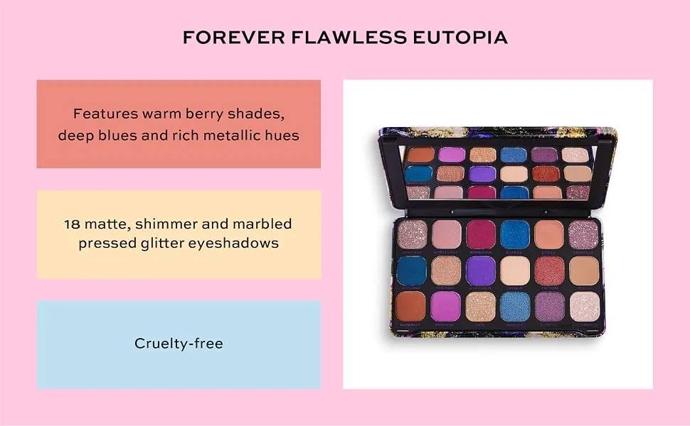 Makeup Revolution Forever Flawless Eutopia  Eyeshadow Palette  Create Long-Lasting Eye Makeup Looks  Vegan & Cruelty-Free  20g - Revolution beauty forever flawless eutopia eyeshadow palette cruelty free