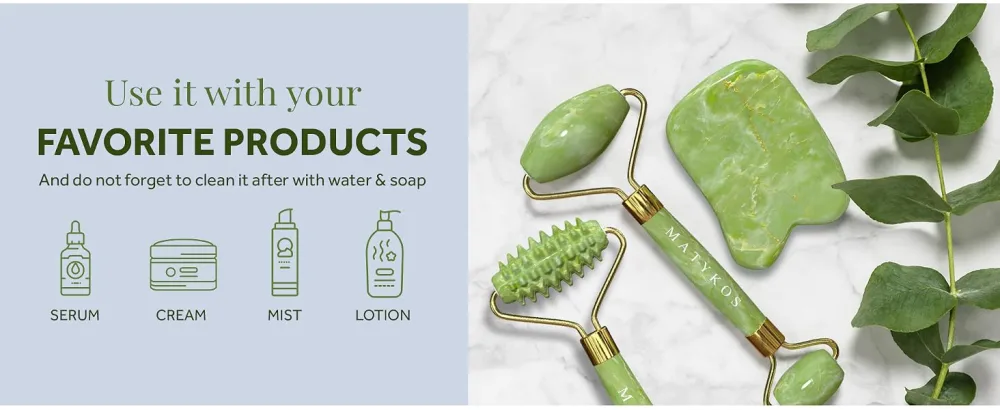 Premium Certified Jade Roller Gift and Gua Sha Set - Includes Two Anti Aging Rollers and Gua Sha Facial Tool - Face and Body Massager for Your Skincare Routine - complete skincare