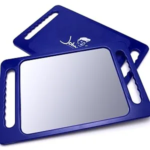 JOHNNY B. Large Handheld Lightweight Rectangular Mirror with Double Handle for Barbers  Hairdressers  Home - mirror