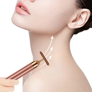NUOMAN 2 in 1 Electric Face Massager Roller  Rose Golden 3D Roller and T Shape Facial Roller Massager Kit - Neck Massage