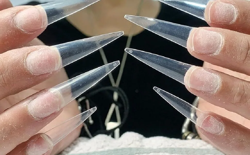 YIMART 600pcs Acrylic Medium Long Stiletto Nail Tips Easy Coffin Nails Sharp False Nail Art Tips For Nails Salon (Clear) - product information 2