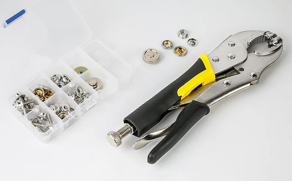 Heavy-Duty Snap Fastener Pliers (Adjustable Setter  2 Interchangeable Dies) Snap Installation Set Hand Tools for Fastening  Replacing Metal Snaps  Repairing Boat Covers  Canvas Orange and Black - snap plier