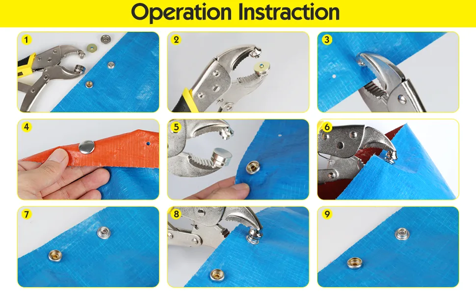 Heavy-Duty Snap Fastener Pliers (Adjustable Setter  2 Interchangeable Dies) Snap Installation Set Hand Tools for Fastening  Replacing Metal Snaps  Repairing Boat Covers  Canvas Orange and Black - snap plier