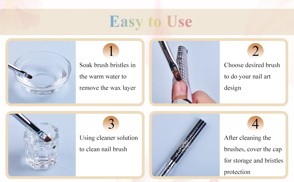 Ycyan 2Pcs Dual-ended Nail Design Brushes Rhinestone Handle UV Gel Nail Brush Set Professional Nail Art Tools - product information 7