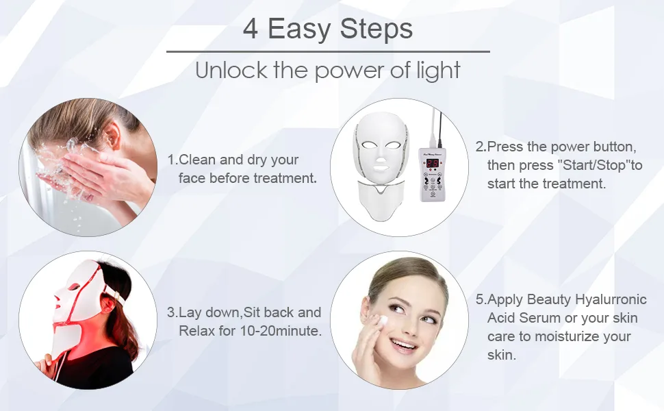 7 Colors Light Portable Face & Neck M -ask Machine for Home Use | 7 Colors - HOW TO USE