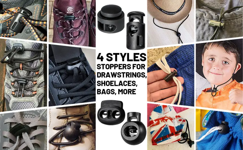 CLESDF 160 Pcs Plastic Cord Locks  Single Double Hole Spring Stop Toggle Stoppers for Drawstrings  Shoelaces  Bags  More  4 Styles Black 160pcs - product information 4