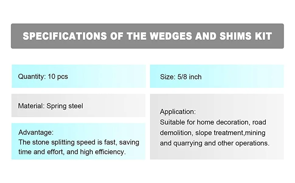 HighFree 10PCS Rock Wedge and Feather Shims 5/8  Concrete Marble Granite Rock Stone Splitting Hand Tools - drill