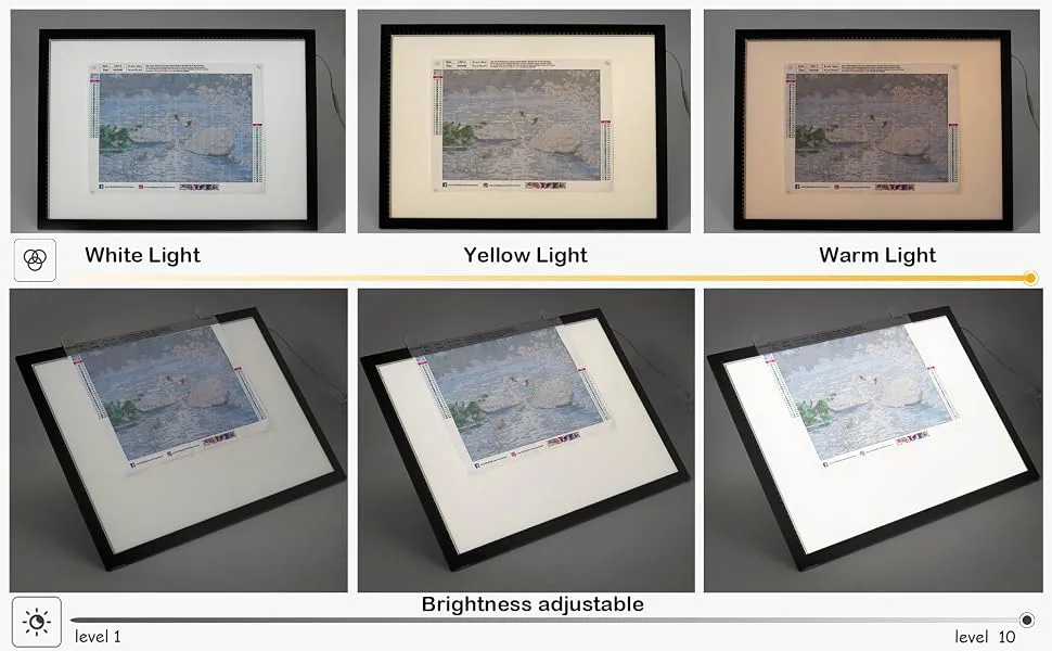 Upgraded A2 Light Pad  3-Color Light Setting Diamond Painting Light Board  Stepless Adjusted Brightness Large Size Tracing Board with Clips 25x18 INCH - Brightness adjustable