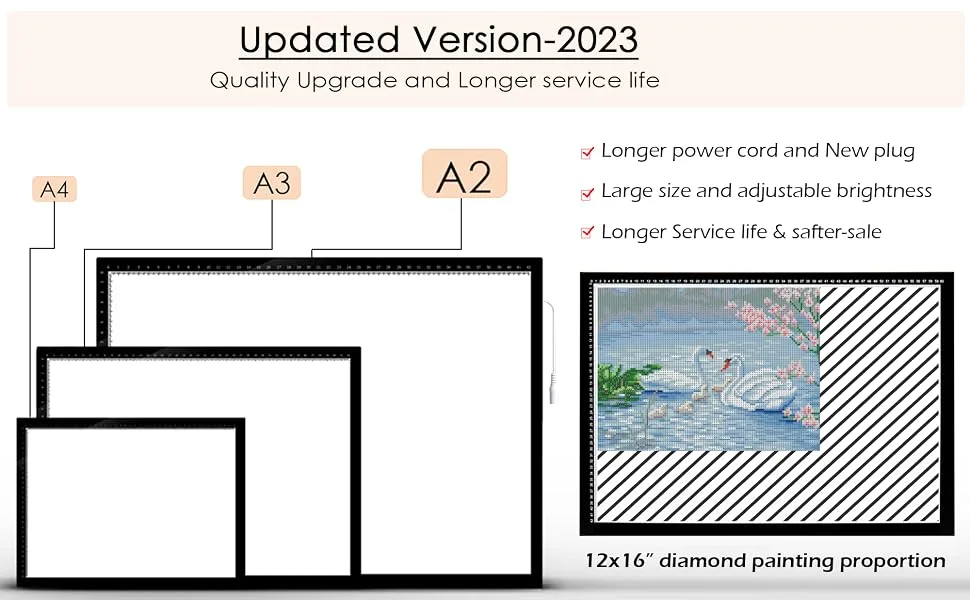 Upgraded A2 Light Pad  3-Color Light Setting Diamond Painting Light Board  Stepless Adjusted Brightness Large Size Tracing Board with Clips 25x18 INCH - product information 1
