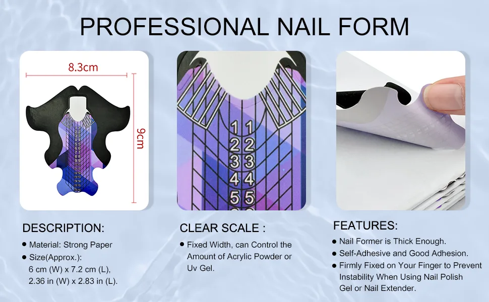 100pcs Extra Long Blue Purple Fish Patten Adhesive Stiletto Nail Forms Guide for UV Gel Acrylic Curve False Nail Tips Extension Fish Pattern HJ-NTF049 HJ-NTF049-Blue - nail form forms acrylic nails gel sticker builder c curve extension long extra tips guide