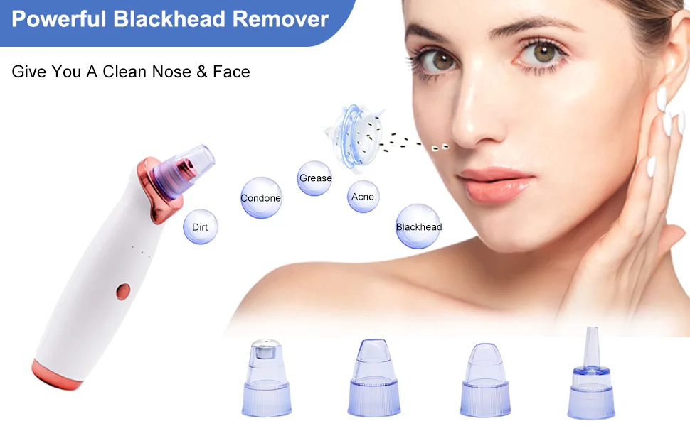 Blackhead Remover Pore Vacuum Cleaner- Electric Blackhead Vacuum Acne Comedone Whitehead Extractor Pore Cleaner Kit USB Rechargeable Pore Extractor Suction Tool with 5 Different Suction Heads 6 Piece Set - blackhead remover 1