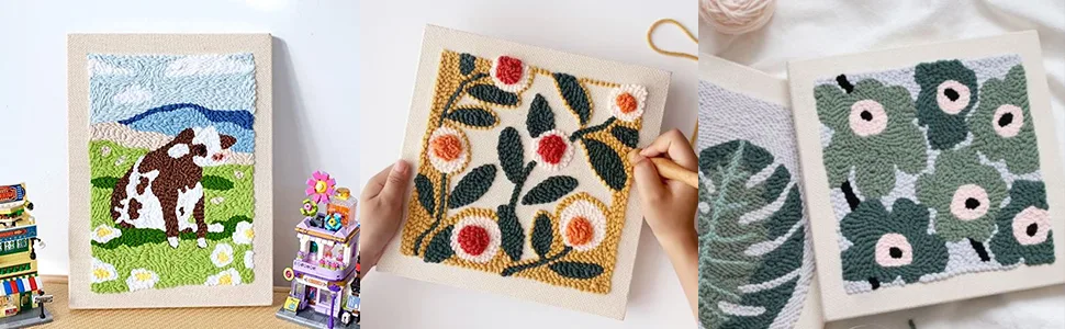 Wool Queen 2Pcs 9.8''x9.8'' Punch Needle/Rug Hooking Frame Covered with Monk's Cloth 9.8''x9.8''-2Pc - punch needle work