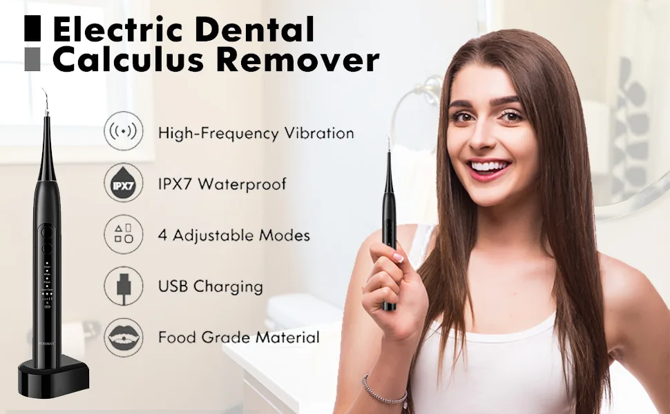 PERSMAX Replacement Tooth Brush Heads Refill Compatible with PERSMAX Electric Dental Calculus Remover  2 Brush Heads  Black - plaque remover for teeth