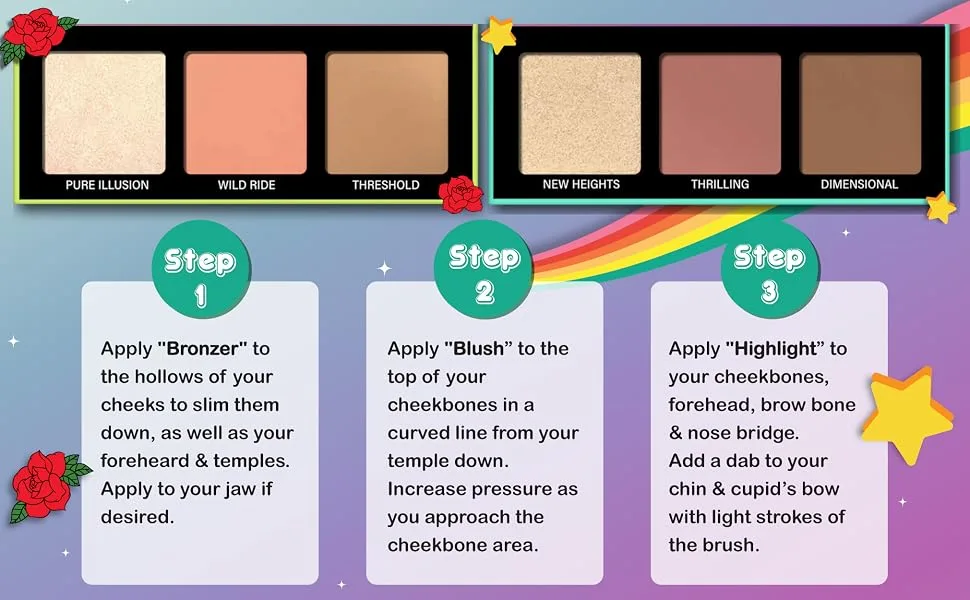 Rude - NoFilter 3D Face Palette - Roses - contour, highlight, palette, makeup, cosmetics, beauty, rude