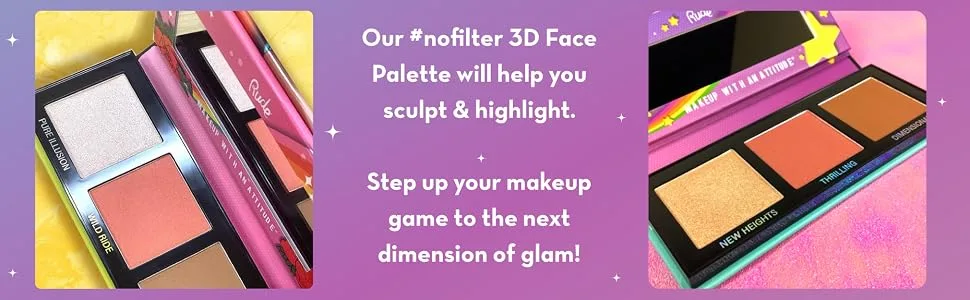 Rude - NoFilter 3D Face Palette - Roses - contour, highlight, palette, makeup, cosmetics, beauty, rude