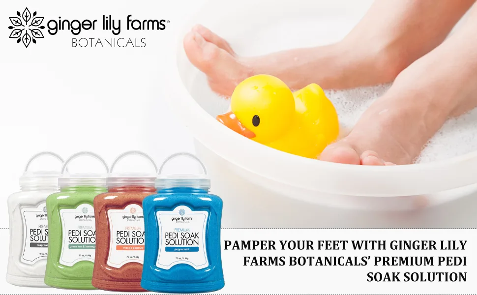 Ginger Lily Farms Botanicals Premium Pedi Soak Solution with Epsom Salt and Sea Salt  100% Non-Staining  Non-Foaming  Coconut Mango Scent  70 Ounces - Premium Pedi Soak Solution