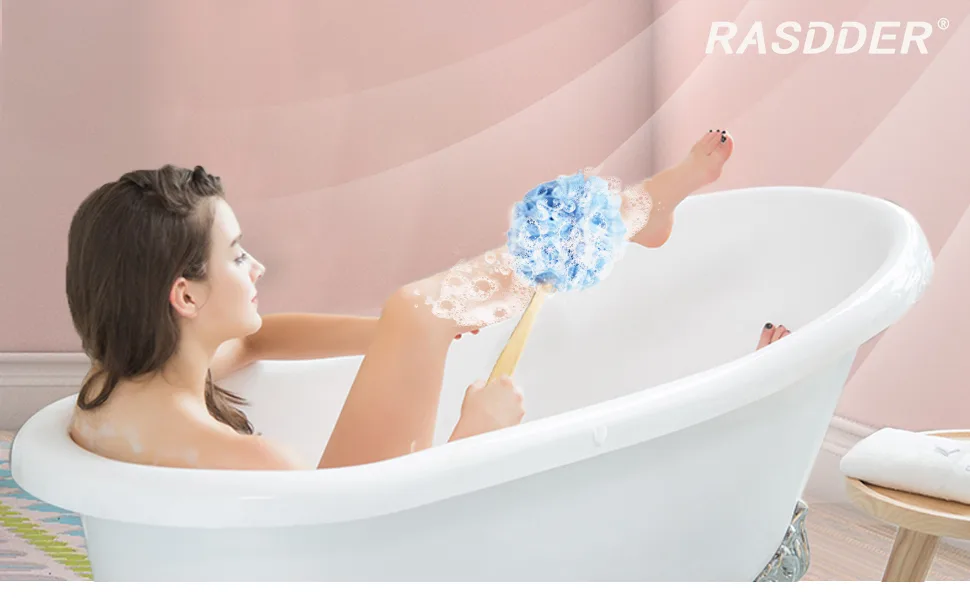 RASDDER Loofah on a Stick  Loofah Back Scrubber with PE Soft Mesh  Back Loofah with Handle  Loofah for Women Men - RASDDER bath brush