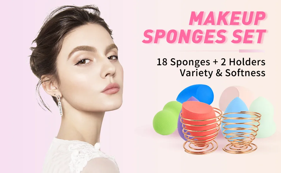 Makeup Sponge 18 Pcs Set-Beauty Sponge Foundation Blending Sponge with 2 Pcs Egg Sponge Blending Holder Stand  Flawless for Liquid & Creams & Powers (Sponge stand color random) - product information 1
