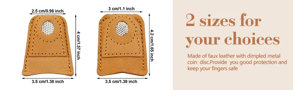 WILLBOND 4 Pieces Leather Thimble Hand Sewing Thimble Finger Protector Coin Thimble Finger Pads for Knitting Sewing Quilting Pin Needles Craft Accessories DIY Sewing Tools  2 Sizes - product information 2