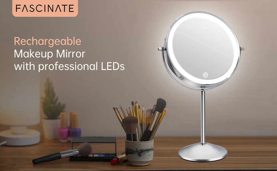 FASCINATE Magnifying Mirror with Light  1X/10X Double Sided Rechargeable Lighted Makeup Mirror  3 Color Setting Makeup Vanity Mirror with 54 LEDs  Dimmable Desk Lit Cosmetic Mirror White - Lighted Makeup Mirror Rechargeable 10x Magnifying Vanity Mirror with Lights
