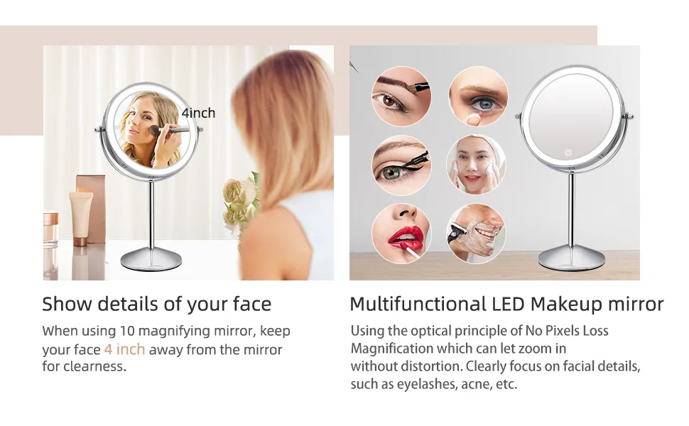 FASCINATE Magnifying Mirror with Light  1X/10X Double Sided Rechargeable Lighted Makeup Mirror  3 Color Setting Makeup Vanity Mirror with 54 LEDs  Dimmable Desk Lit Cosmetic Mirror White - Lighted Makeup Mirror Rechargeable 10x Magnifying Makeup Mirror Double Sided Vanity Mirror