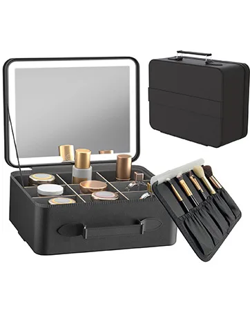 FASCINATE Magnifying Mirror with Light  1X/10X Double Sided Rechargeable Lighted Makeup Mirror  3 Color Setting Makeup Vanity Mirror with 54 LEDs  Dimmable Desk Lit Cosmetic Mirror White - makeup train case