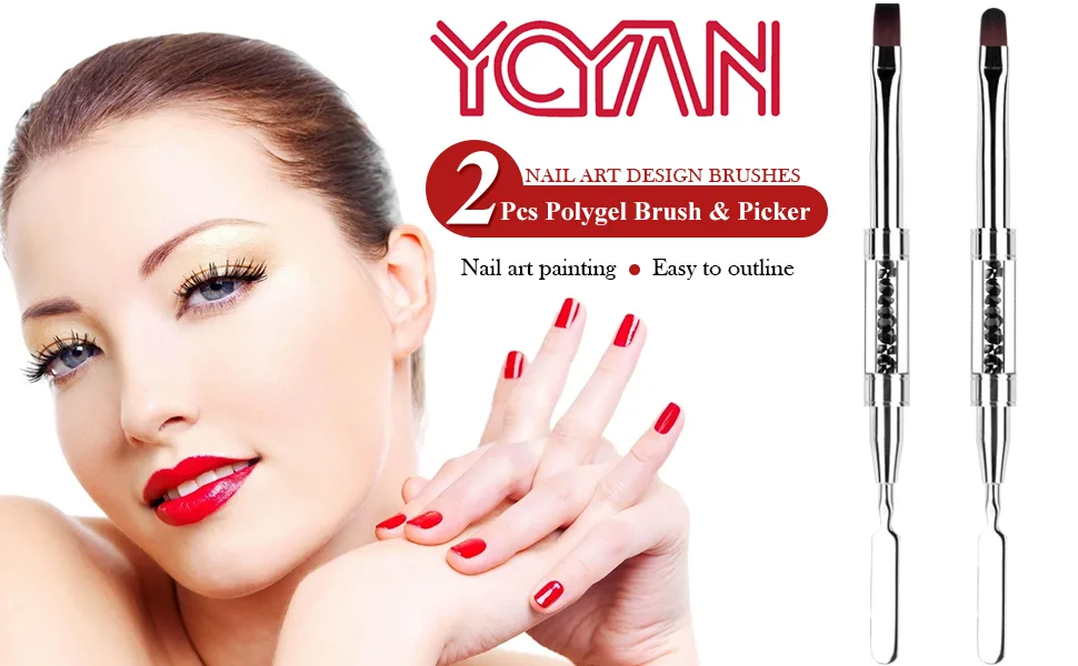 Ycyan 2Pcs Polygel Nail Brush & Picker  Dual-ended Oval & Flat Gel Nail Brushes Polygel Slice Tool for PolyGel UV Builder Gel Nails Extension Black - product information 1