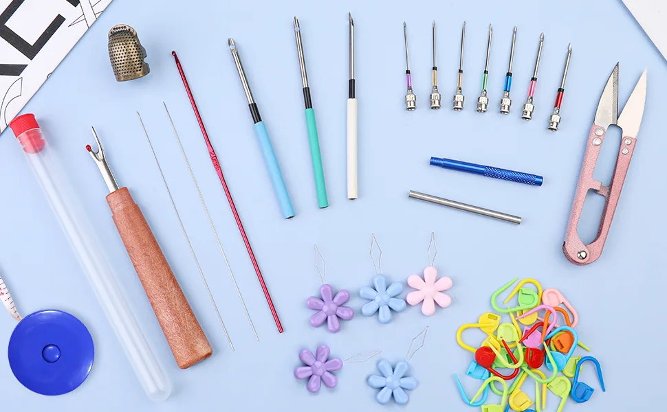 Punch Needle  43 Pieces Punch Needle Tool and Instructions - Punch Needle Embroidery Kit with Embroidery Tools  Seam Ripper  Threader and Thimble  Needle Punch Kits for Beginners - Punch Needle Tool