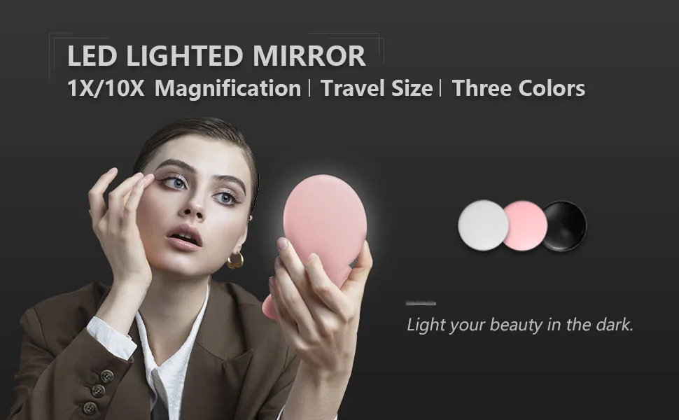 OMIRO LED Lighted Compact Mirror  3  Mini 1X/10X Magnification Daylight Travel Makeup Mirror for Purses (Black) - OMIRO LED Lighted 1X/10X Compact Mirror