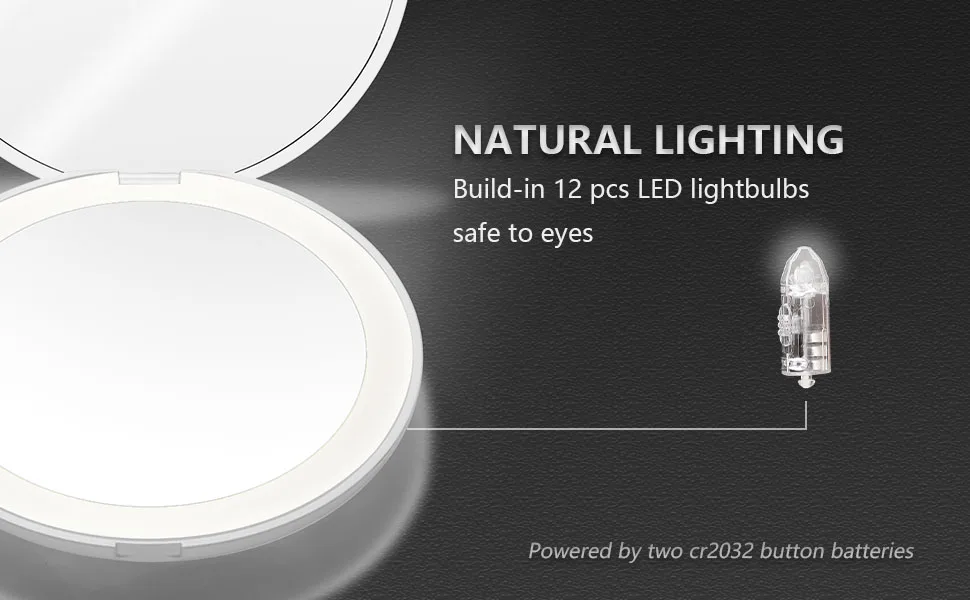 OMIRO LED Lighted Compact Mirror  3  Mini 1X/10X Magnification Daylight Travel Makeup Mirror for Purses (Black) - OMIRO LED Lighted 1X/10X Compact Mirror
