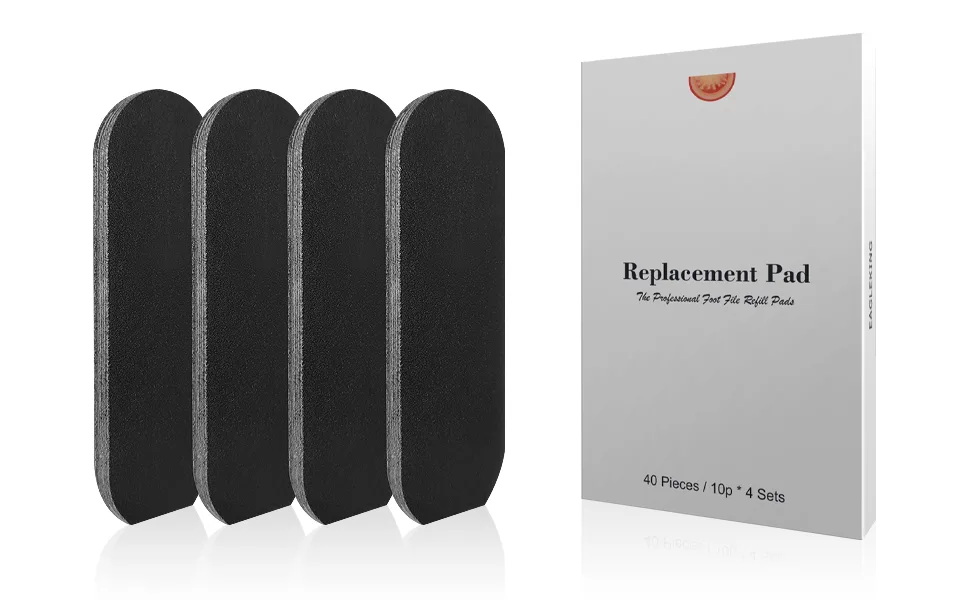EagleKing Stainless Steel Foot File Refills  40 Pieces Replacement Pads  Foot Rasp Pad with Removable Glue  Size 5.2 L x 1.7 W Black - Foot File Refills Pads