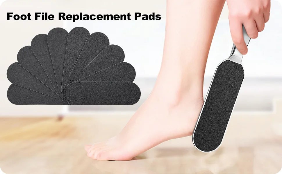 EagleKing Stainless Steel Foot File Refills  40 Pieces Replacement Pads  Foot Rasp Pad with Removable Glue  Size 5.2 L x 1.7 W Black - Foot File Replacement Pads