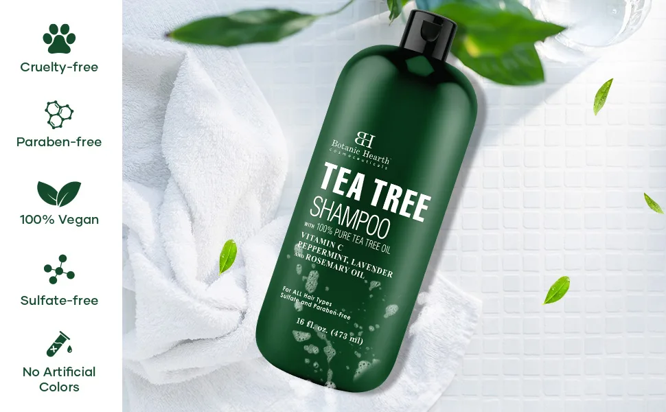 Botanic Hearth Tea Tree Shampoo  Vitamin C  Peppermint  Lavender and Rosemary Oil  Fights Dandruff and Dry Scalp  16 fl oz - tea tree shampoo